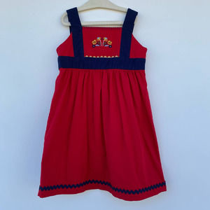 Hanna Andersson Red Floral Embroidered Little Girl Pleated Dress size 5T